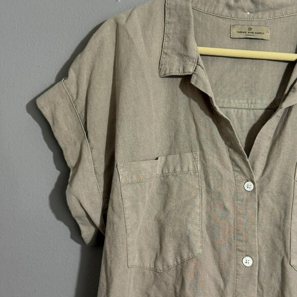Thread Supply Linen Blouse Button Top Women Sz S Collar Oversized Loose Relaxed - Picture 12 of 12